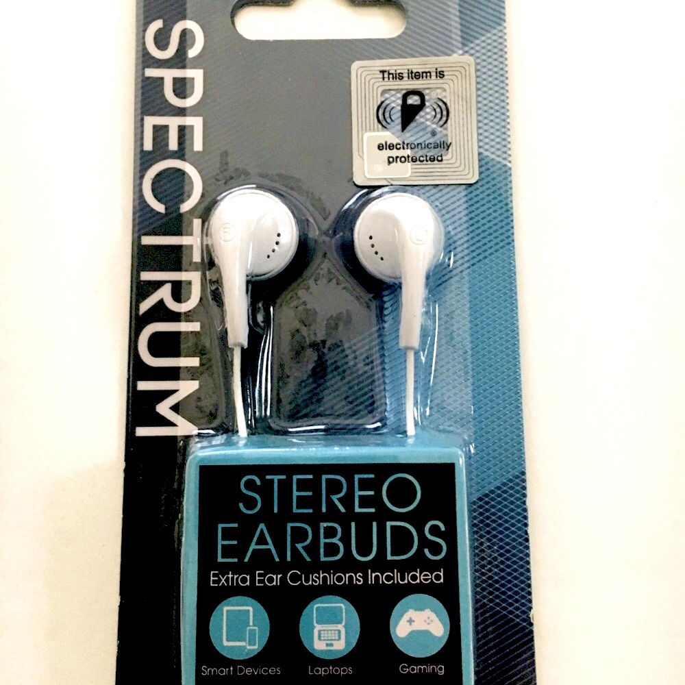 Vibe Spectrum White Stereo Earbuds NEW with Extra Ear Cushions